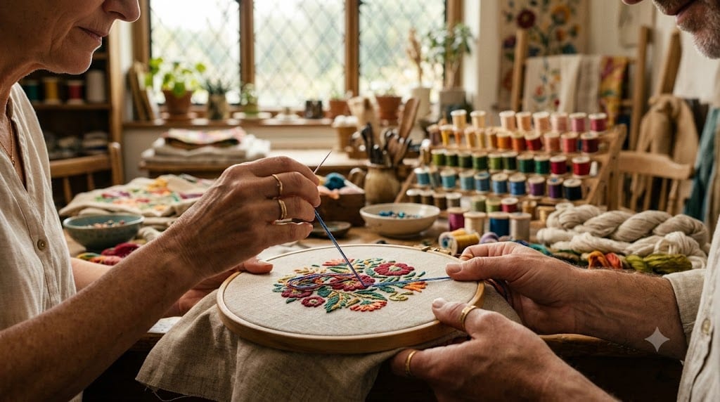 Talking-Thread artisans hand-embroidering in the Mumbai studio