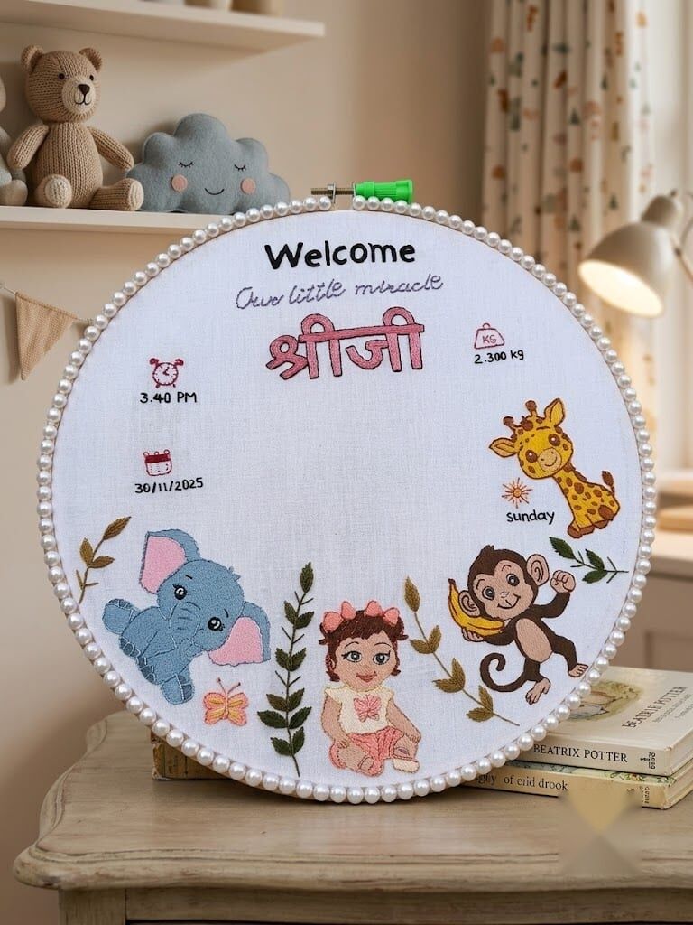 Baby Birth Announcement Embroidery Hoop