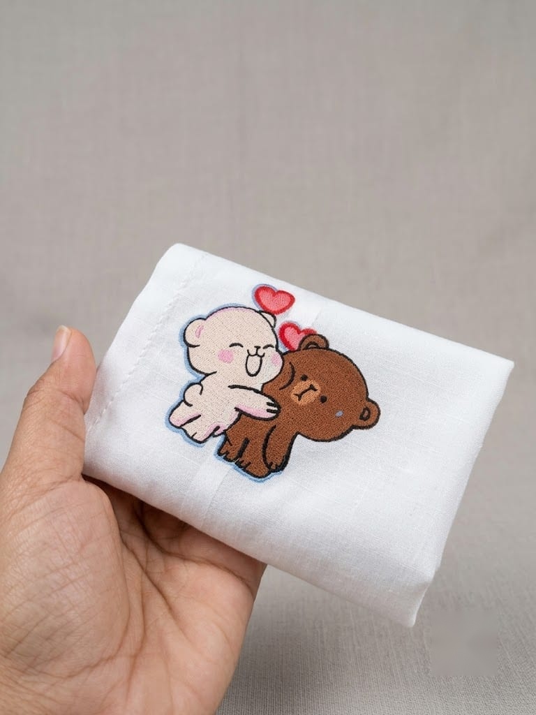 Hugging Bears Embroidered Handkerchief